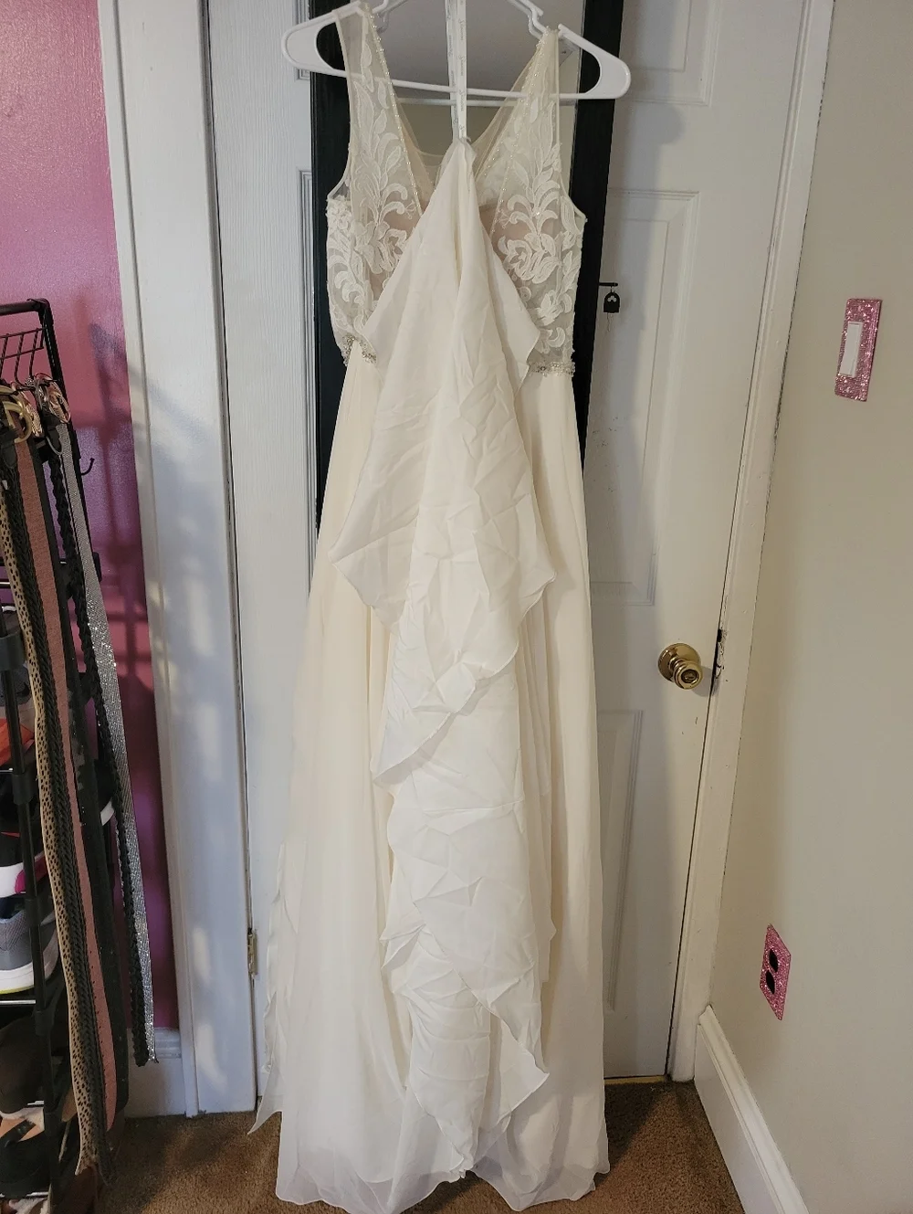 Ivory Lace Bodice A-Line Dress with Side Slit